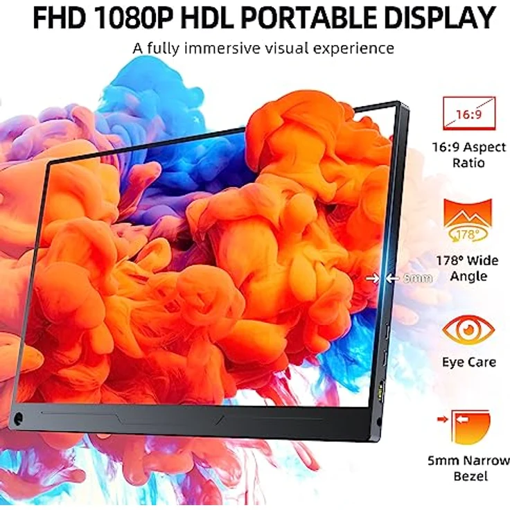 UPERFECT Portable Monitor 15,6 Zoll Full HD IPS Bildschirm, HDMI USB C, VESA-kompatibel mit Schutzhülle – Bild 2