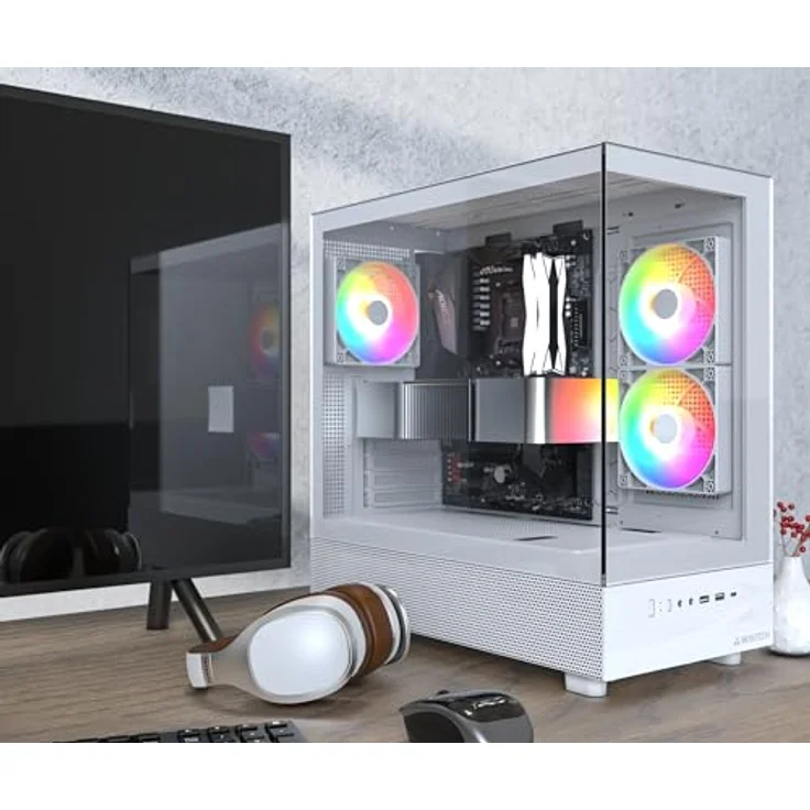Montech XR Midi-Tower, Tempered Glass - weiß, PC-Gehäuse mit gutem Airflow, für Mainboards bis ATX, Radiatoren bis 360 mm möglich, drei 120-mm-PWM-ARGB-Lüfter vorinstalliert – Bild 2