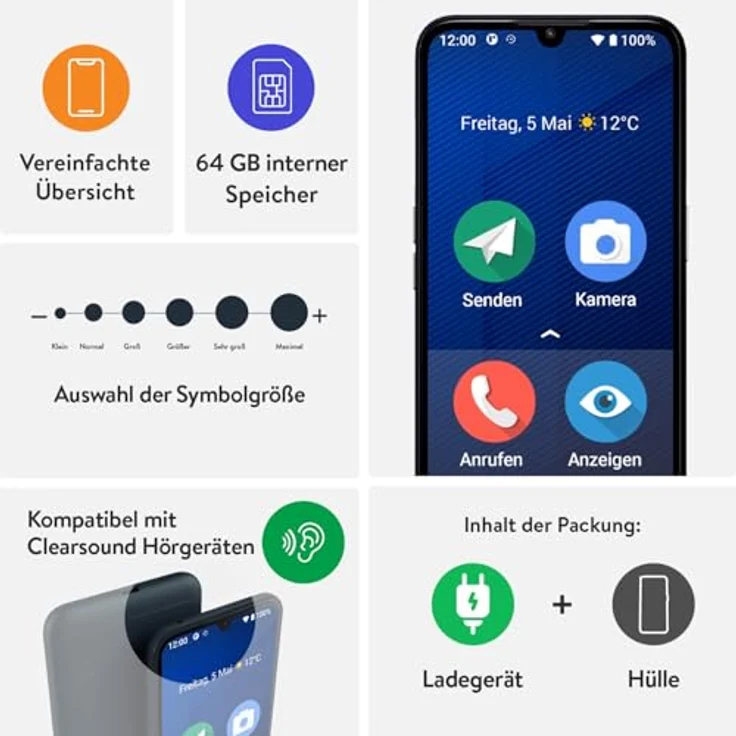 Doro 8200 Plus Dark Blue, Smartphone für Senioren mit einfacher Bedienung – Bild 3