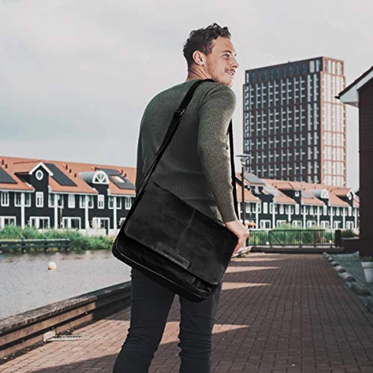 The Chesterfield Brand Wax Pull Up Messenger Tasche, 40 cm mit Laptopfach, 100% Leder, schwarz – Bild 2