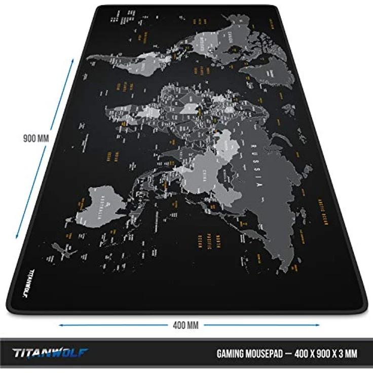 CSL-Computer TITANWOLF - XXL Mauspad Gaming Titanwolf 900x400 mm - Design Weltkarte Schwarz - verbessert Präzision und Geschwindigkeit – Bild 3