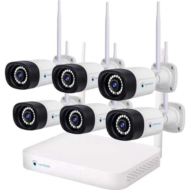 LUVISION WLAN Funk Überwachungskamera - hochauflösendes Überwachungssystem mit 5MP Kameras für den Innen- und Außenbereich, wetterfeste Ausführung, 6 Kameras