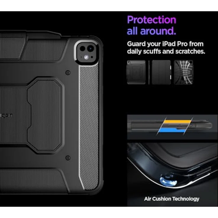 Spigen Rugged Armor Pro Hülle für iPad Pro 13 Zoll 7.Generation M4 (2024) - Schwarz, Stilvolles Design, Air Cushion Technologie und integrierter Ständer – Bild 4
