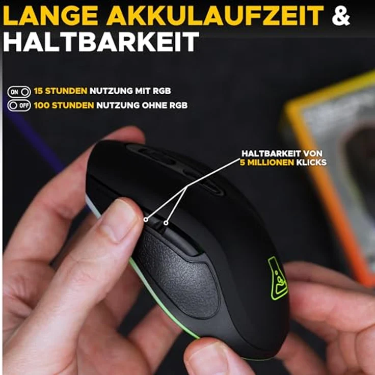 THE G-LAB Kult Krypton, Kabellose Gaming-Maus mit 6400 DPI, Bluetooth & 2.4 GHz, RGB-Beleuchtung, wiederaufladbare Batterie, 7 Tasten, leicht, beidhändig, schwarz – Bild 5