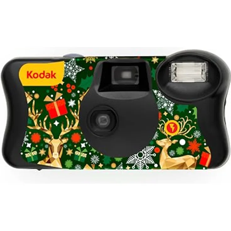 Kodak X-Mas Fun Saver 27+12, Einwegkamera mit 800 ISO und integriertem Blitz im Weihnachtsdesign, Mehrfarbig