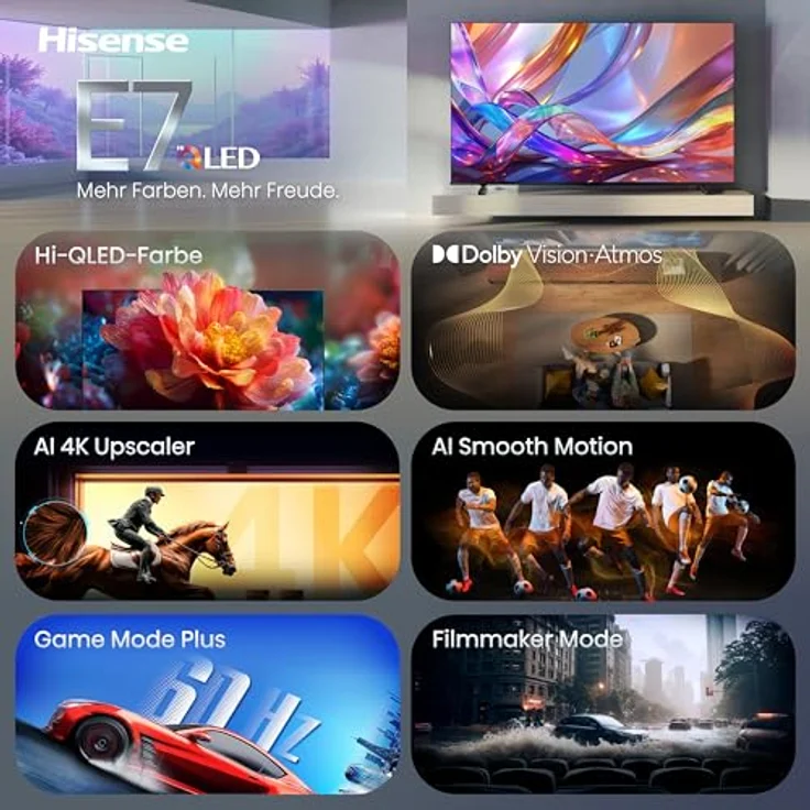 Hisense 43E7DS, 43 Zoll 4K UHD QLED Smart TV mit Hi View AI Engine, Dolby Vision IQ, Game Mode Plus und Sprachsteuerung – Bild 3