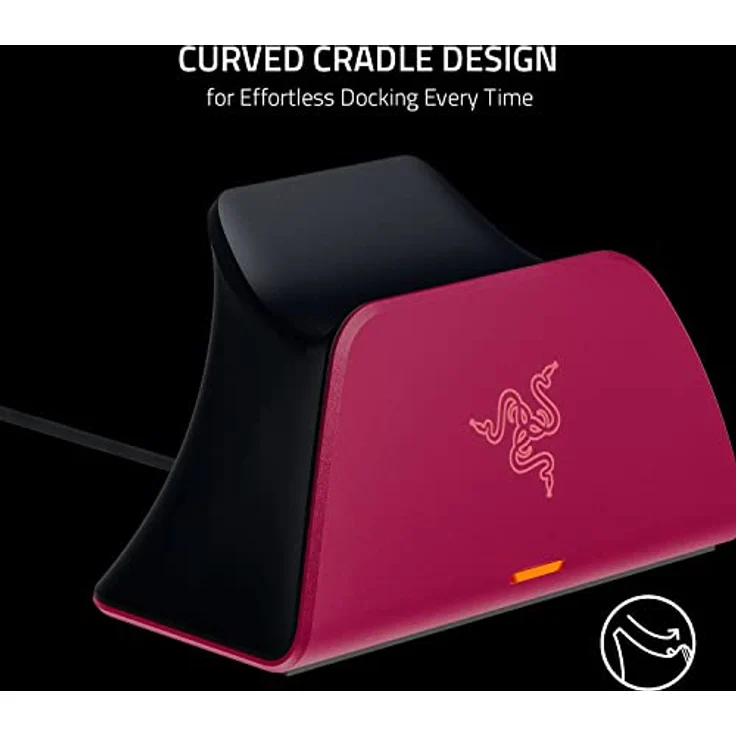 Razer Schnellladestation - Schnellladestation für PS5 Wireless-Controller (Schnellladung , Gebogenes Schalen-Design Einhändige Bedienung, Aufladen per USB) Cosmic Red – Bild 3