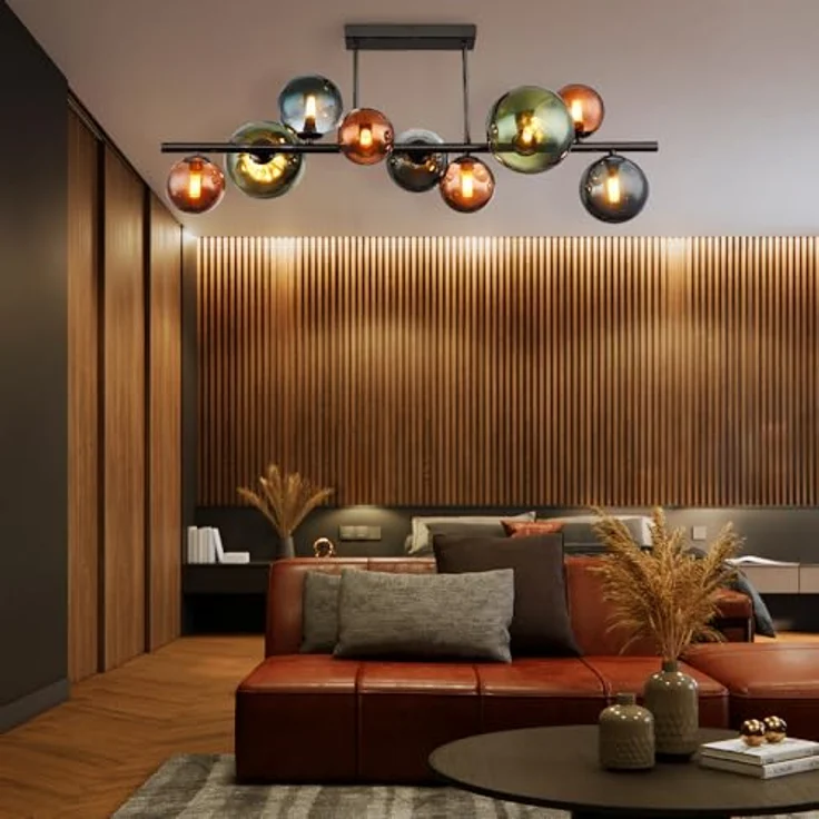 GLOBO LIGHTING LED Deckenleuchte 9 Flammig Deckenlampe Glaskugeln Esszimmerleuchte Kugeln, bronze petrol grün, 9x 3,5W 350Lm warmweiß, LxBxH 87x30x38 cm – Bild 5