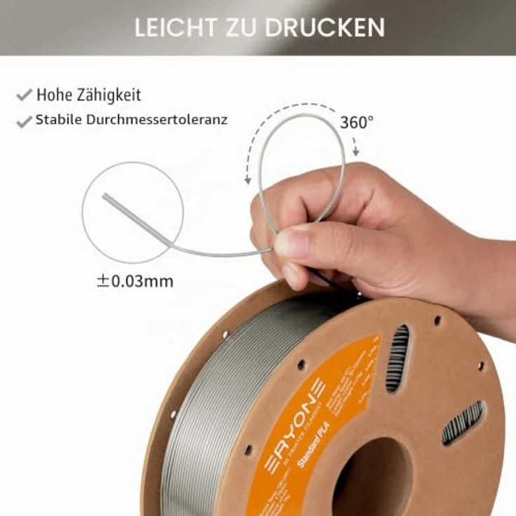 ERYONE PLA Filament 1.75 mm, 3D Drucker Filament mit Maßgenauigkeit +/- 0,03 mm, 1 kg Spule, Signal Grau – Bild 4