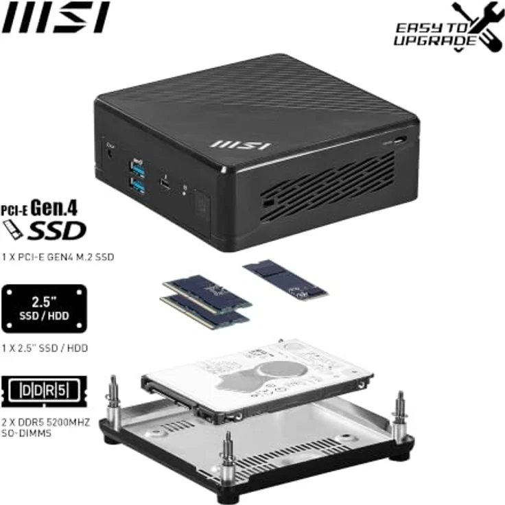 MSI Cubi 5 1MA-662AT, Mini-PC mit Intel Core i3, 8 GB RAM, 256 GB SSD, Schwarz, Windows 11 Home – Bild 4