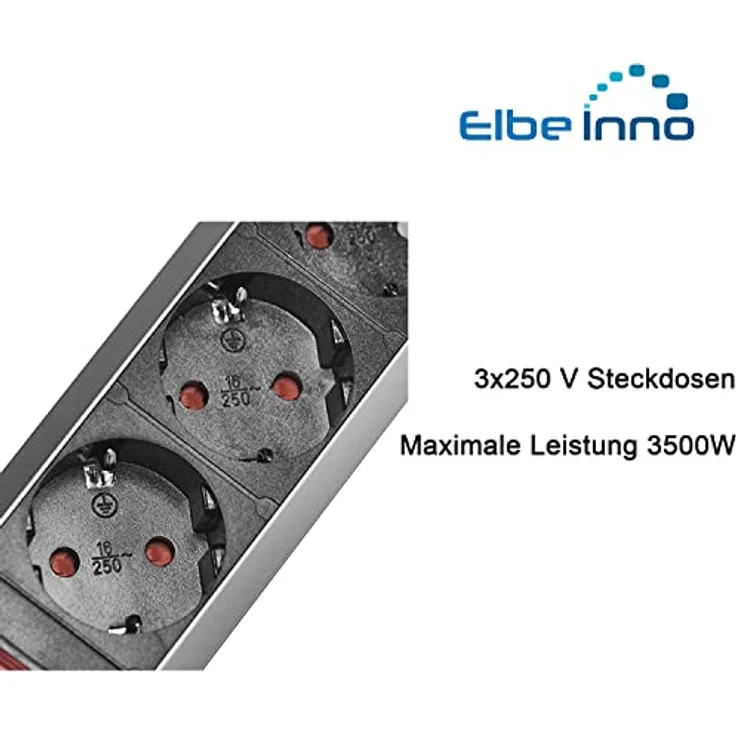 Elbe Inno® Versenkbare Tischsteckdose für die Arbeitsplatte (3 Steckdosen), Mehrfachsteckdose für Küche und Büro, Steckdosenleiste aus Aluminium in schwarz-grau Optik – Bild 2