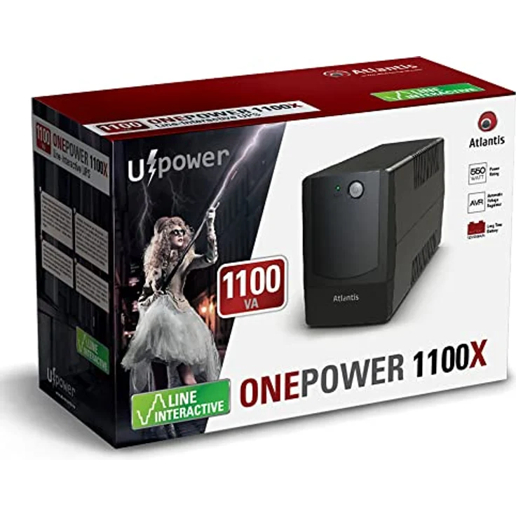 Atlantis Land OnePower PX1100, Unterbrechungsfreie Stromversorgung (USV) 1,1 kVA, 550 W, 4 AC-Ausgänge, LED-Display, kompakte Bauweise – Bild 6