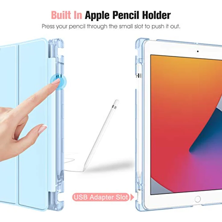 Fintie Hülle für iPad 9. Generation 2021/8. Gen 2020/7. Gen 2019 10.2 Zoll mit Stifthalter, ultradünne leichte Schutzhülle mit transparenter Rückseite und Auto Schlaf/Wach Funktion, Himmelblau – Bild 4
