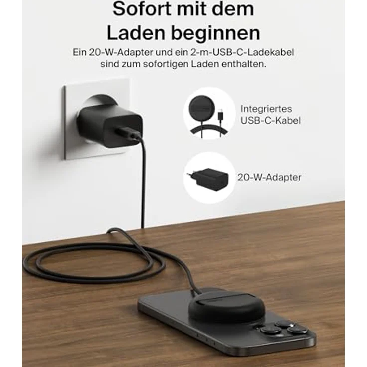 Belkin BoostCharge Pro Magnetisches Kabelloses Ladegerät (15W) mit Ständer und 2m USB-C-Kabel – MagSafe-kompatible Qi2 Ladestation für iPhone 16 Serie und Samsung Galaxy S25 – Schwarz – Bild 4
