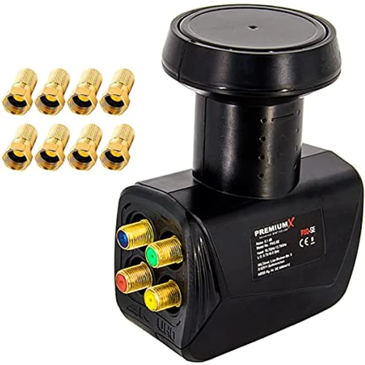 Premium X Quattro LNB SAT Mehr-Teilnehmer für Multischalterbetrieb Satellit TV Signalumsetzer DVB-S2 HD 4K inkl. 8X F-Stecker mit Dichtring – Bild 1