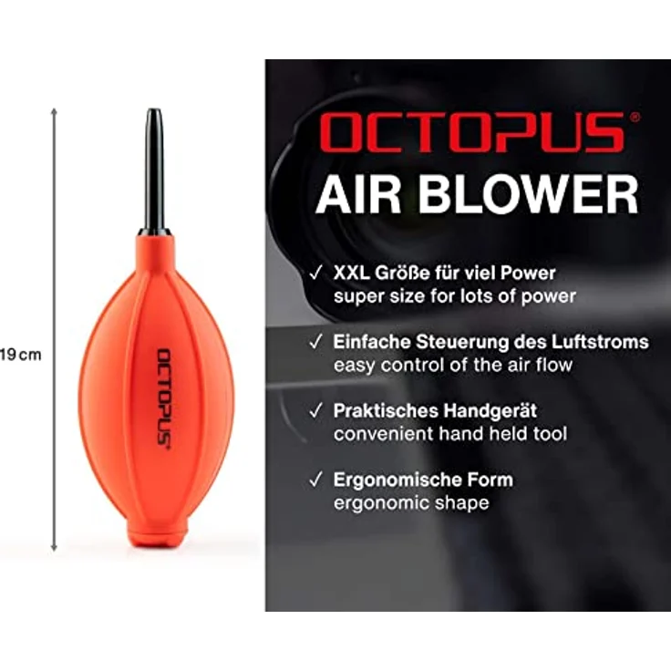 Octopus Blasebalg Druckluftreiniger Luftbläser Staubreiniger zur Kamera-Reinigung, DSLR, Sensor, Objektiv und Reinigung empfindlicher elektronischer Geräte - Airblower für Alcohol Ink, hochwertiges Silikon, Kunststoffdüse – Bild 2