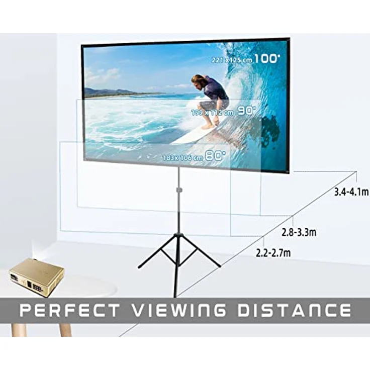 CCLIFE Klappbar Beamer Leinwand mit Stativ 80/90/100 Zoll Rolloleinwand heimkino Mobile, Schwarz – Bild 3