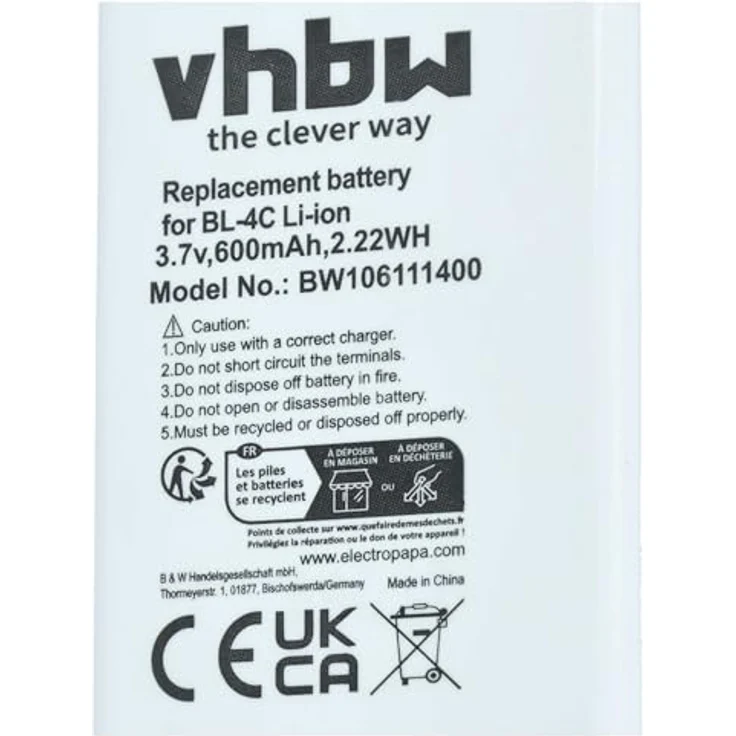 vhbw 2X Akku kompatibel mit Nokia 108 Dual SIM, Hochleistungsakku 600 mAh, Lithium-Ion, wiederaufladbar – Bild 5