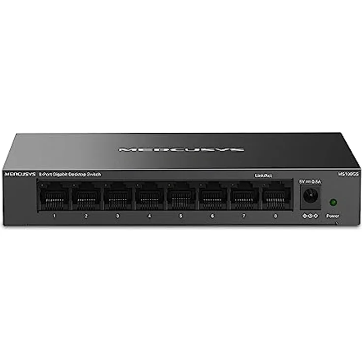Mercusys MS108GS 8-Ports Gigabit Netzwerk Switch, Unmanaged LAN Switch, Plug and Play, Metallgehäuse, Lüfterlos, in Silber