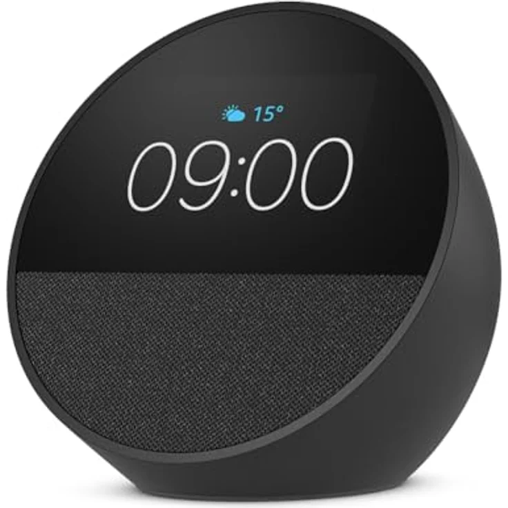 Amazon Echo Spot (2024), smarter Wecker mit sattem Klang und Alexa, Schwarz – Bild 1