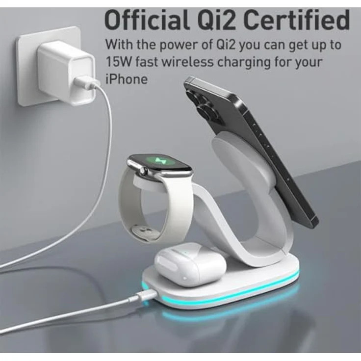 Wigento Universelle 3 in 1 Wireless Ladestation für Smartphone, Smartwatch und Kopfhörer, kompakt in Schwarz – Bild 9