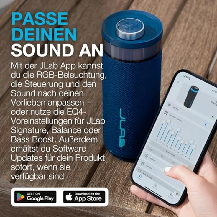 JLab Go Party, Tragbarer Bluetooth Lautsprecher mit 16H Akkulaufzeit, 10W Leistung, RGB Licht und IP56 Wasserfest, Marineblau – Bild 4