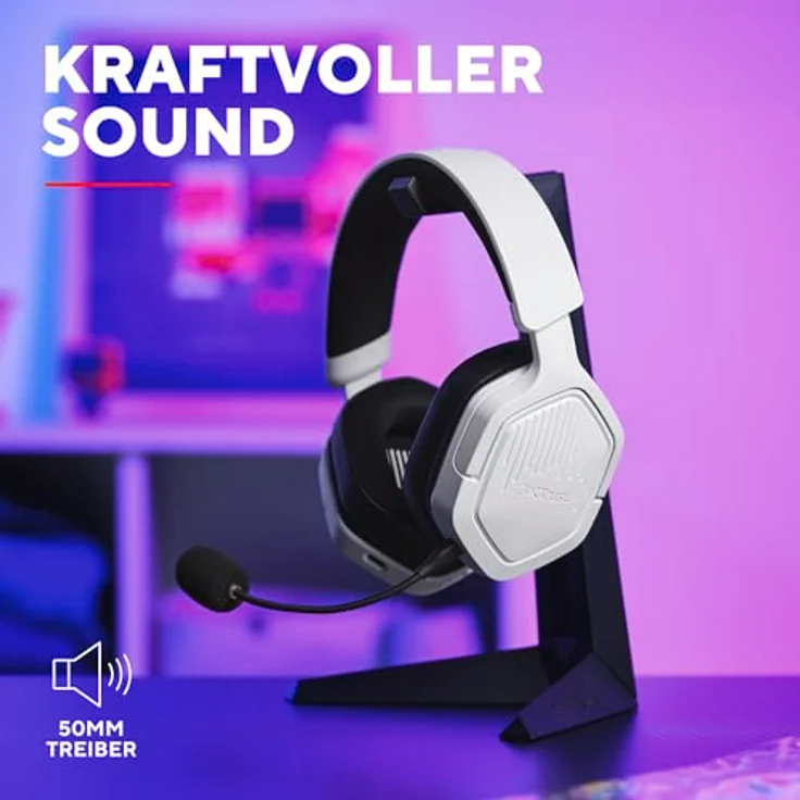 Trust Gaming GXT 1493W Ravox Gaming Headset Wireless Bluetooth + 2.4 GHz, 50mm Treiber, 70H Akkulaufzeit, Over-Ear Kopfhörer Kabellos Bluetooth mit Mikrofon, Weiß – Bild 5