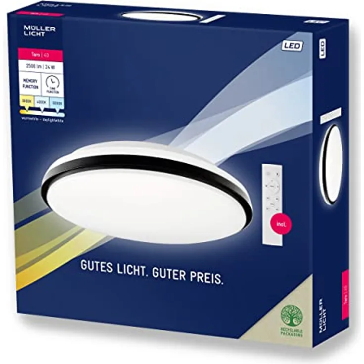 Müller-Licht Taro LED Deckenlampe Deckenleuchte Ø40, rundes Panel, 24 W, warmweiß 3000 K bis tageslichtweiß 6000 K, 2500 lm, Nachtlichtmodus, Timerfunktion, inkl. Fernbedienung