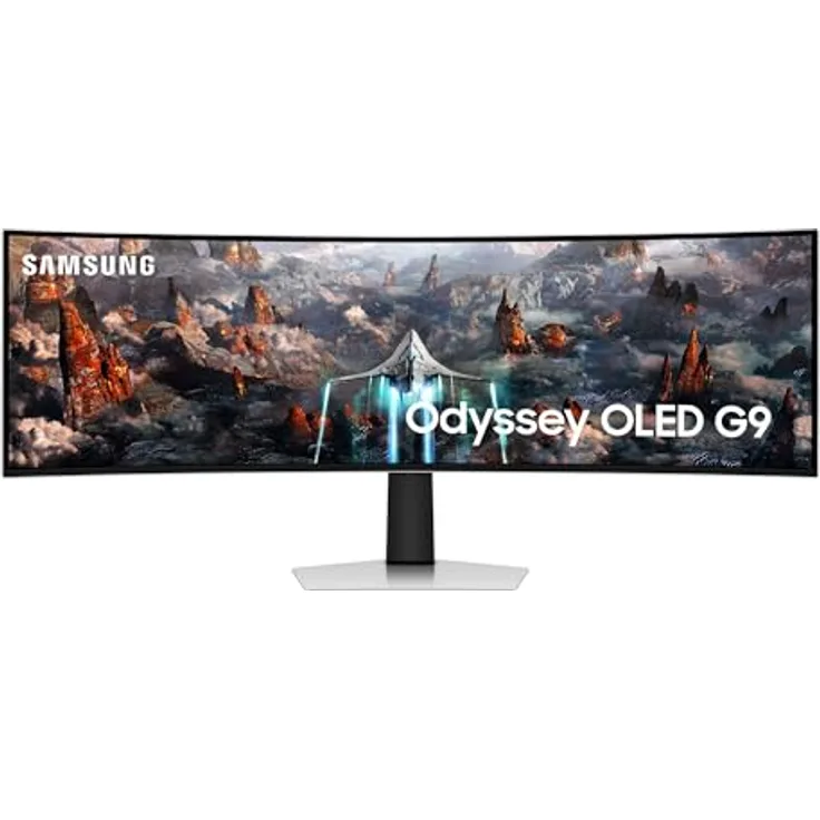 Samsung Odyssey OLED G93SC Curved Gaming Monitor, 49 Zoll, OLED-Panel, 5.120 x 1.440 Pixel, Freesync Premium Pro, Bildwiederholrate 240 Hz, Reaktionszeit 0,03 ms (G/G), Bildschirmkrümmung 1.800R