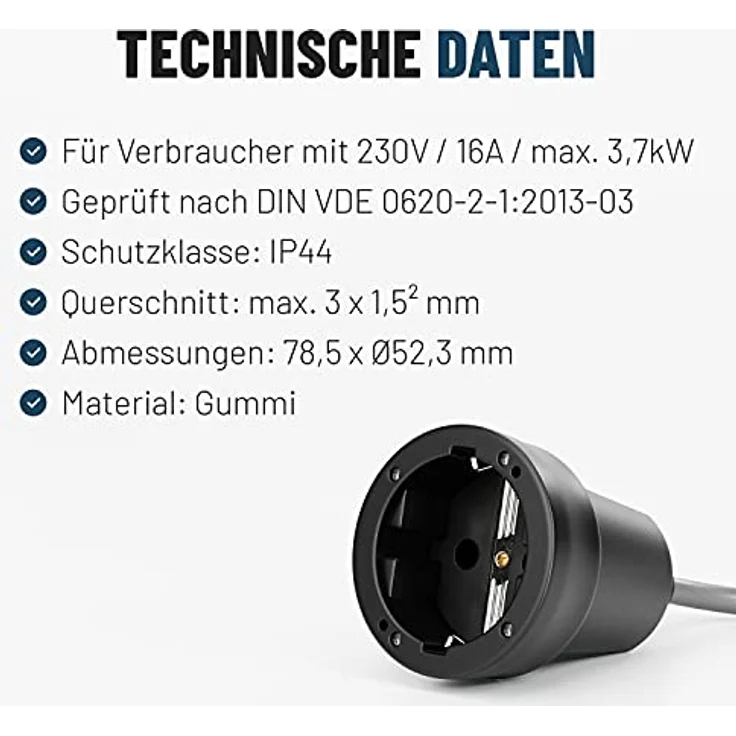 greate 6x Schuko Kupplung IP44 Aussenbereich mit Knickschutz - Gummi Kupplung 230V mit Zugentlastung, 2-polig, 16A & 3,7kW - Schukokupplungen Schutzkontakt Kupplung Kabel Kupplung Gummikupplung 230V, 6er Pack in Schwarz – Bild 5