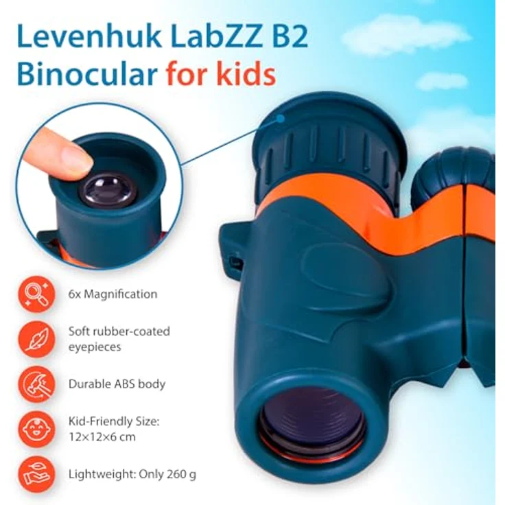 Levenhuk LabZZ B2, Tageslicht-Fernglas für Kinder, 6x Vergrößerung, grün/orange – Bild 3