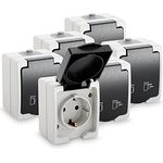 greate 6x Aufputz Steckdose 1fach für Feuchtraum - AP Steckdose mit Klappdeckel IP44, 250V, 16A, 2 polig - 6er Set, grau, spritzwassergeschützt, ideal für Feuchträume und Außenbereiche