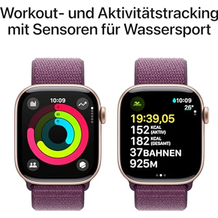 Apple Watch Series 10, 42 mm, GPS + Cellular, Aluminiumgehäuse Roségold, Sport Loop Pflaume, One size – Bild 4