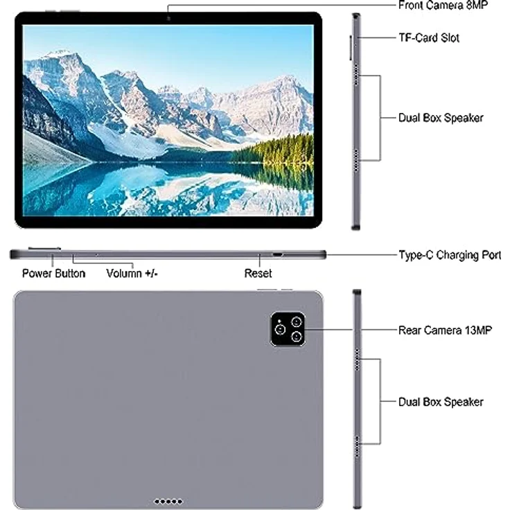 Lipa Onyx III Tablet 13" 8/256 GB - Android 12-2K Auflösung - 256 GB Speicher - Octacore 2.0 GHz Prozessor - 4G SIM Anschluss - GPS - Playstore - Für Netflix, Disney+ und mehr - 13 MP Kamera - inkl. Back Case und Kickstand Hülle – Bild 2