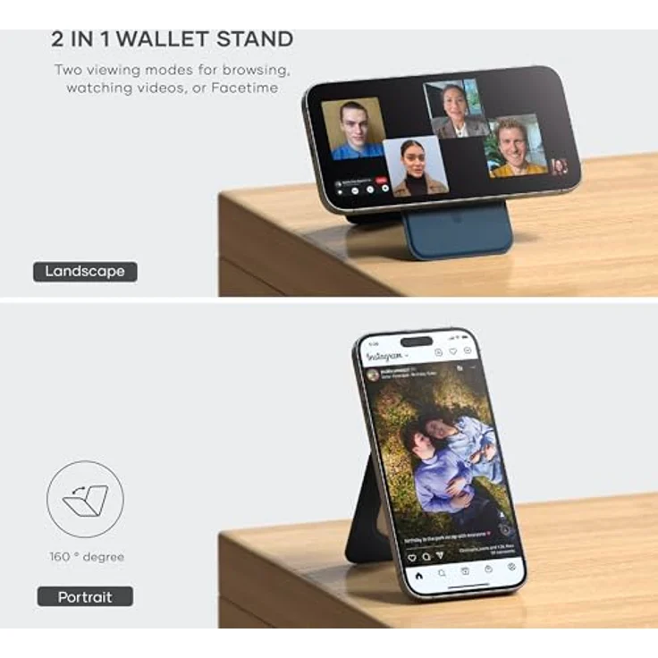 SATECHI Magsafe Wallet und Double Flap Stand mit Magnetfunktion, iPhone Wallet mit 4 Kartenfächern, Frontklappe NFC Pass Through für iPhone 15, iPhone 14, iPhone 13, iPhone 12 – Vegan Leder, Blau – Bild 4