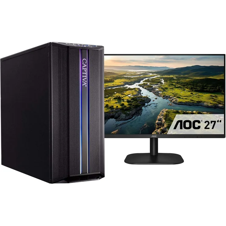 Captiva Business PC Bundle I72-020|i5 12400|8GB DDR4|UHD 730|500 GB|27"|Win11, Desktop-PC mit Intel Core i5-12400 und 27" TFT AOC, Schwarz