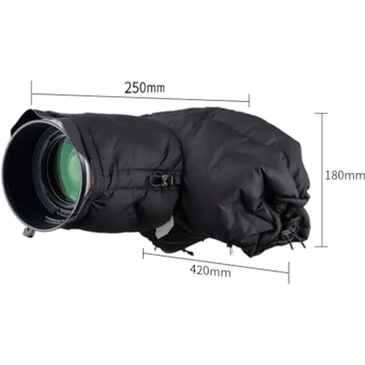 Pgytech Camera Cold Proof Warm Cover, verstellbare Kameratasche für Objektive bis 150 mm, schwarz, wasserabweisend, gefüllt mit 35 g Daune – Bild 9