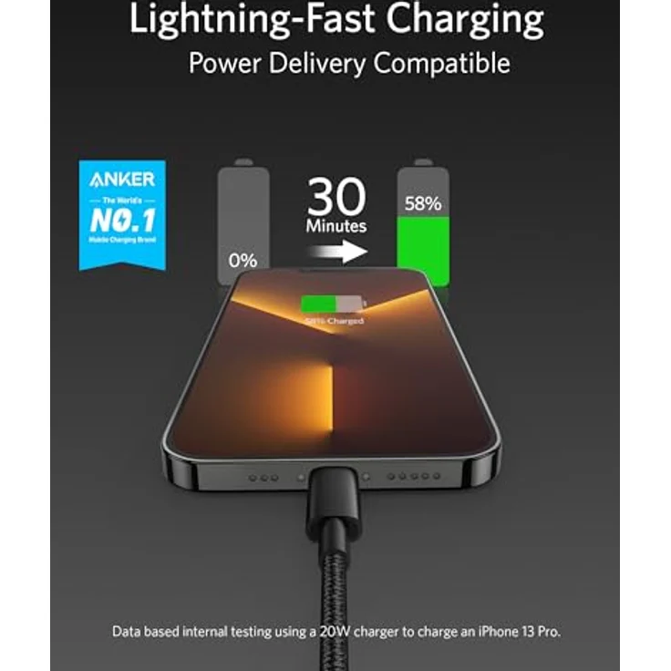 Anker 331 USB-C to Lightning Cable (Nylon), 1,8 m, schwarz (A8623012) – Bild 2