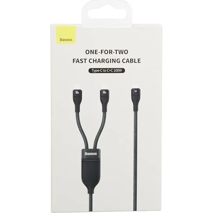 Baseus Flash Serie II 2-in-1 Schnellladekabel 100W, USB-C zu 2x USB-C, 1,5m, Schwarz - Hochwertiges Nylongeflecht, Aluminiumelemente, gleichzeitiges Laden von 2 Geräten