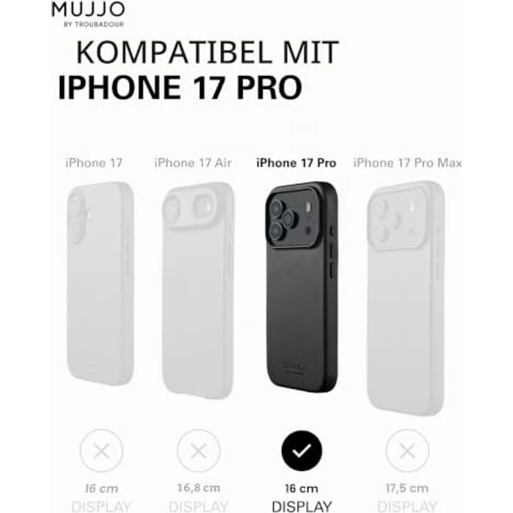 Mujjo Leather Case für iPhone 17 Pro - Hochwertiges Velore-Leder, MagSafe-kompatibel, schwarz – Bild 5