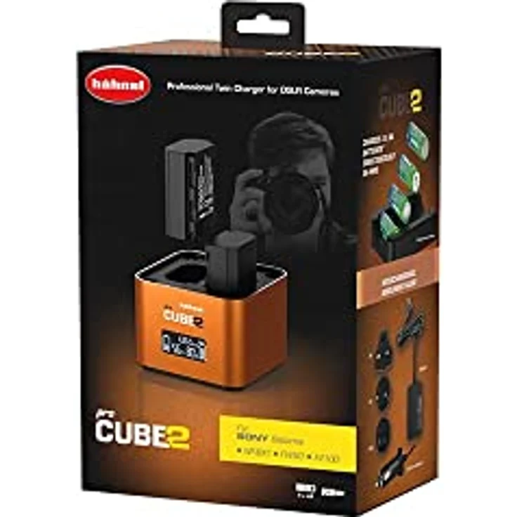 Hahnel ProCube2 Compatible with Sony, Auto--Indoor-Batterieladegerät, orange, LCD, AA, Lithium-Ion (Li-Ion), Nickel-Metallhydrid (NiMH), Compatible with Sony DMW-PLC12, BLF19, BLG10 & NP-W126 – Bild 4