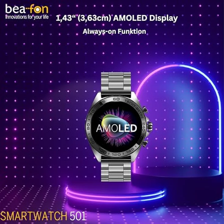 Aiwa BEA·FON SMARTWATCH 501 STAINLESS STEEL / SMARTWATCH 1.43" AMOLED, Schwarz, Small – Bild 2