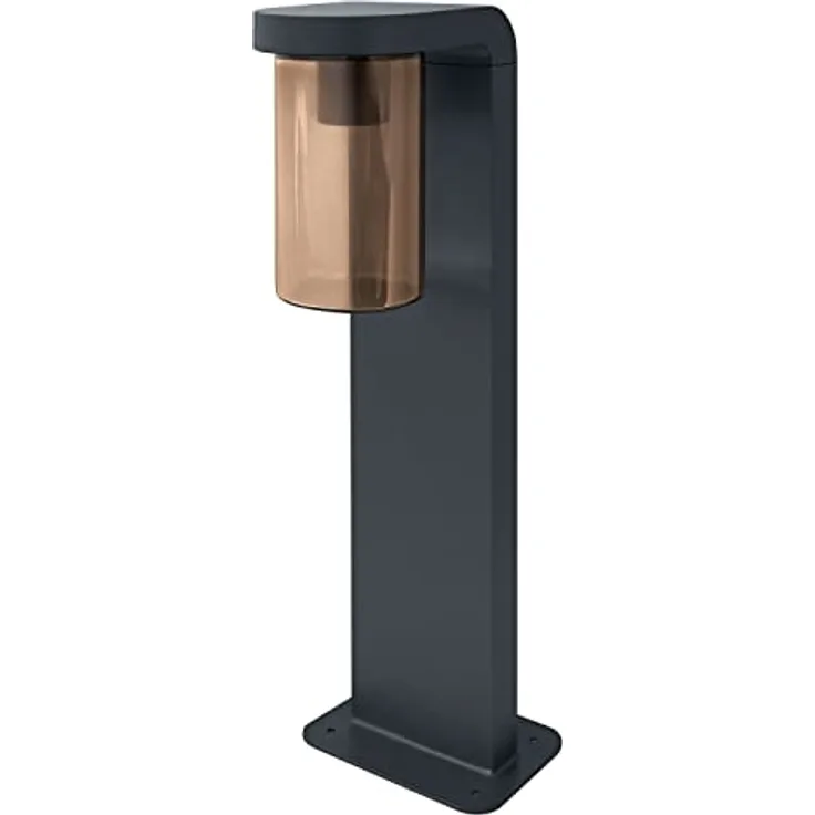 LEDVANCE LED Stehleuchte und Wegeleuchte für 1x E27 Leuchtmittel, Design Leuchte in moderner Optik, 50cm Höhe, aus Aluminium und bernsteinfarbenem Glas, ENDURA CLASSIC CASCADE 50CM Post E27 CLR