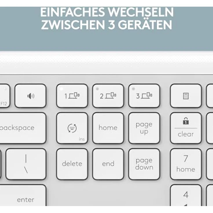 Logitech Signature Slim K950 kabellose Tastatur, schlankes Design, Wechseln zwischen Geräten beim Tippen, leises Tippen, Bluetooth, Multi-OS, Windows, Mac, Chrome, DEU QWERTZ-Layout, Weiß – Bild 3