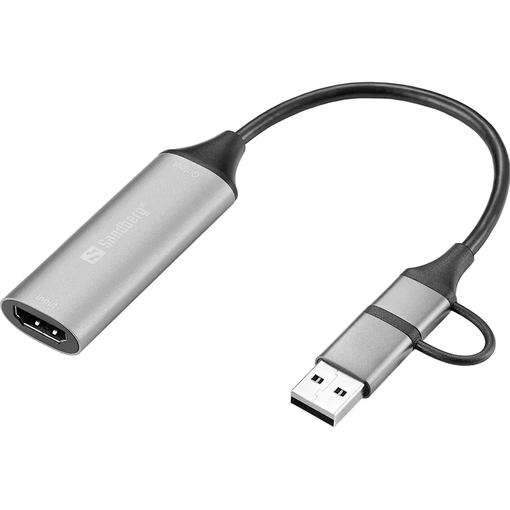 Sandberg HDMI Capture Link to USB-C/A, Game Recorder mit 4K Auflösung, Grau – Bild 1