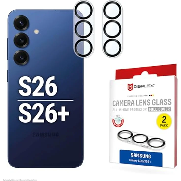 Displex CamGlass All-In-One, Camera Lens Glass für Samsung Galaxy S26, 10H Echtglas mit DLC-Beschichtung, hochtransparente Bildqualität, easy Quick-Mount-Montage, case-friendly – Bild 1