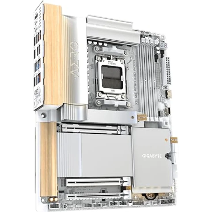 Gigabyte X870E Aero X3D Wood, ATX Mainboard für AMD AM5, 4x DDR5, 4x SATA, 4x M.2, 8x USB 3.2, weiß – Bild 3