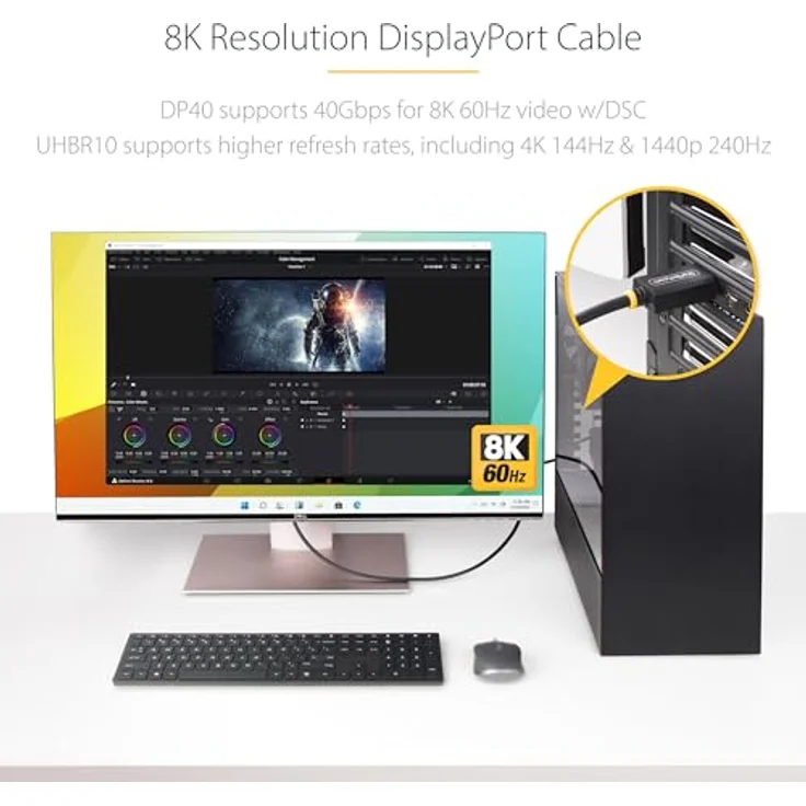 StarTech.com 1m DisplayPort 2.1 Kabel, VESA zertifiziert DP40 DisplayPort Kabel mit UHBR10/HDR/HDCP 2.2, 8K 60Hz mit DSC 1.2a, schwarz – Bild 3