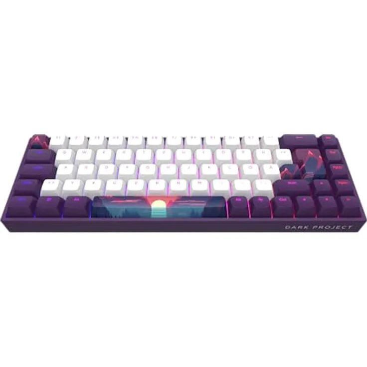 Dark Project 68 Sunrise (DE) [ISO] - Mechanische Gaming-Tastatur mit anpassbarer RGB-Beleuchtung, G3MS-Saphir-Schaltern, gefetteten Stabilisatoren, 65 %, Lila/Weiß, USB-Kabel, mehrsprachige Tastenkappen