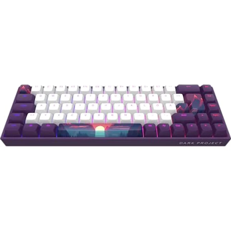 Dark Project 68 Sunrise (DE) [ISO] - Mechanische Gaming-Tastatur mit anpassbarer RGB-Beleuchtung, G3MS-Saphir-Schaltern, gefetteten Stabilisatoren, 65 %, Lila/Weiß, USB-Kabel, mehrsprachige Tastenkappen – Bild 1